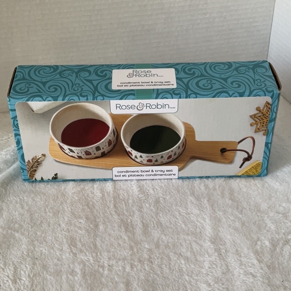 Condiment Bowl & Tray Set - Red and Green NWOT